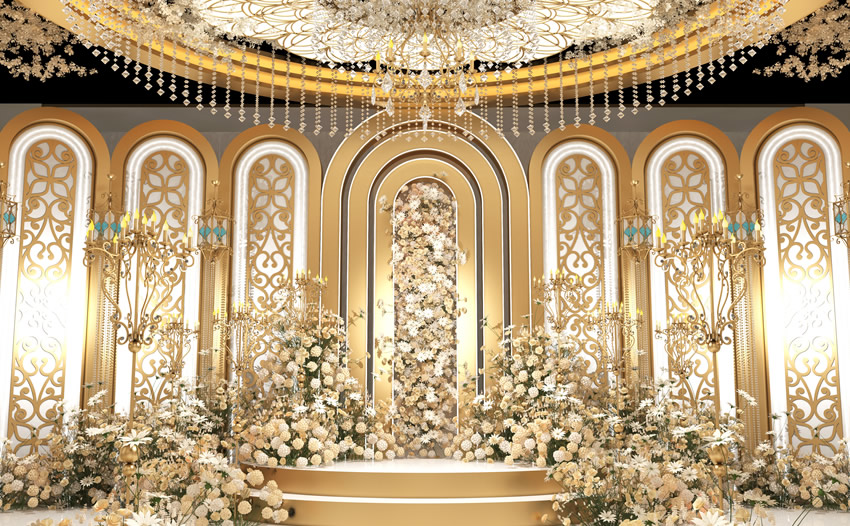 尼勒克香槟色调婚礼堂效果展示